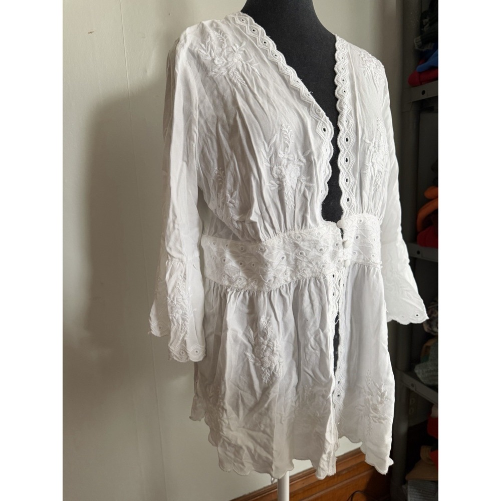 Soft Surroundings Lace Tunic Top Eylet Boho Top M Bell Sleeve Whimsical Fairy M - Picture 6 of 13